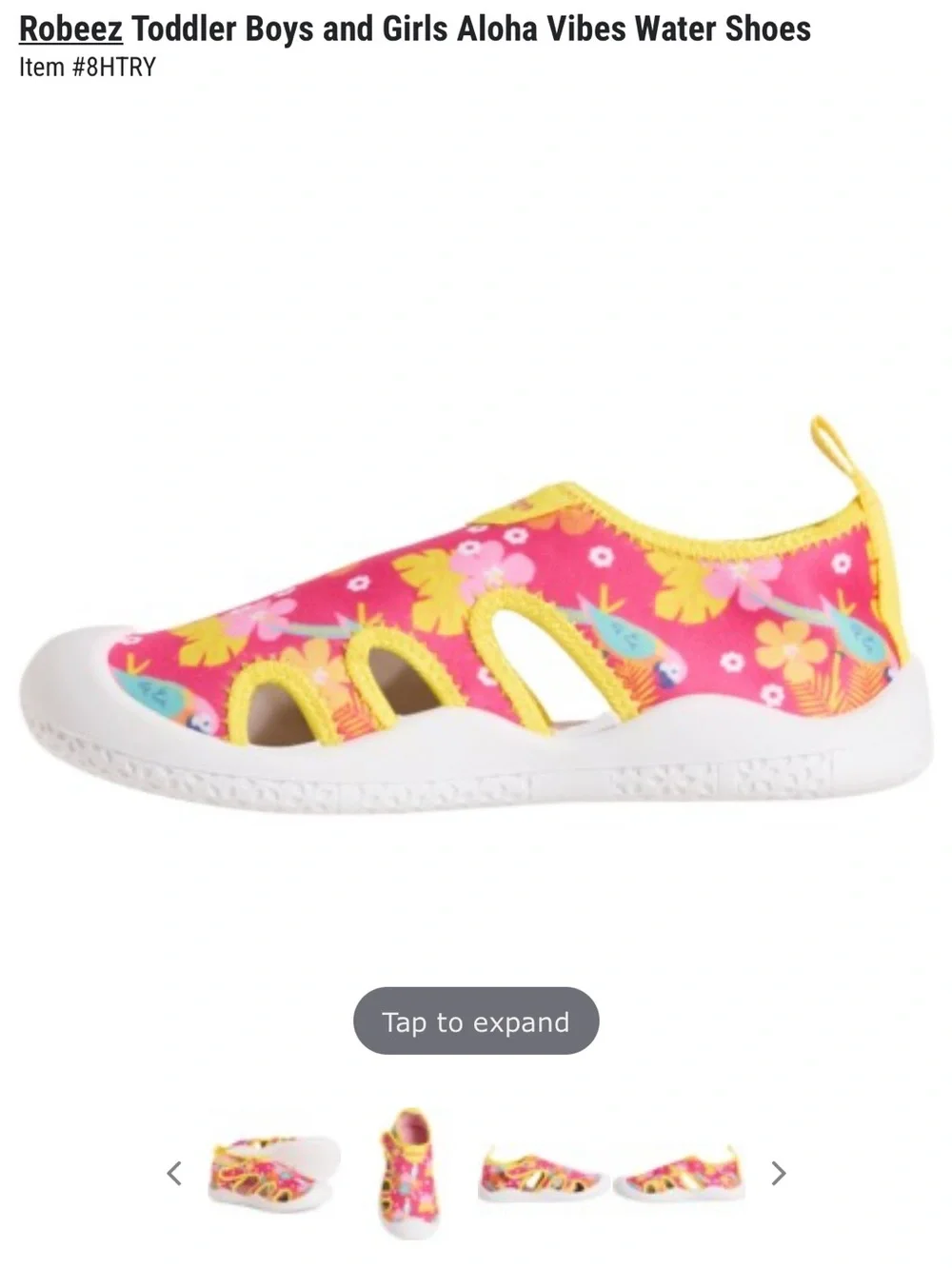 NWT- Robeez Pink Floral Aloha Kids Water Shoes with Yellow Trim. Size 10(3.5 yr)